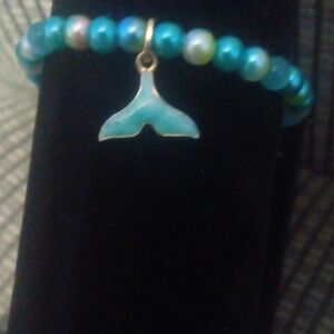 Turquoise Beaded Bracelet with Whale Tail Charm